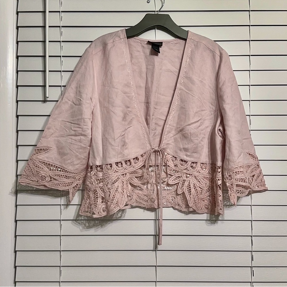 🛍️Lane Bryant 55%Linen 45% Rayon open front Layering top tie bottom Size 14-16